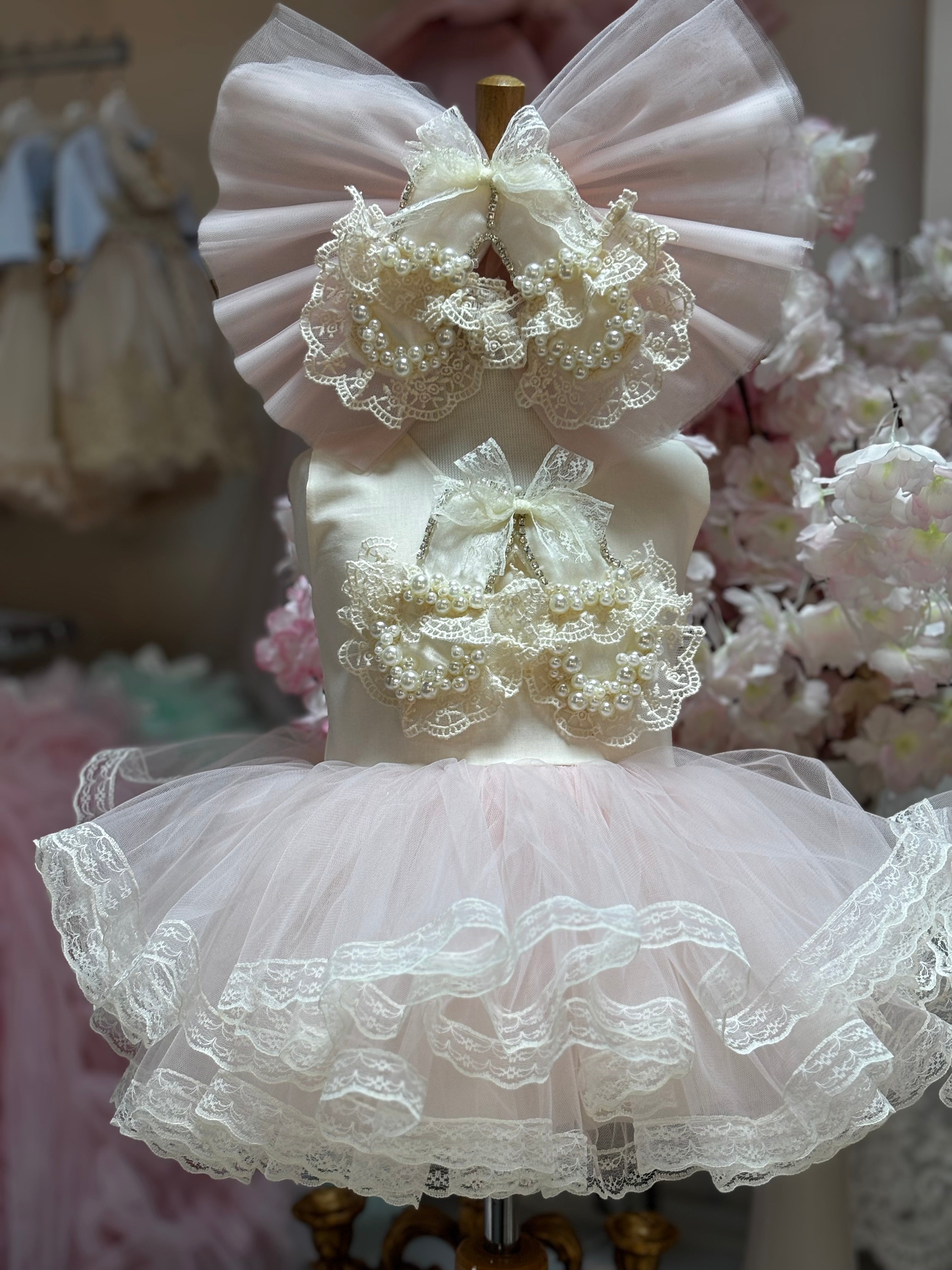 Cream girl balerin tutu dress and hair bow
