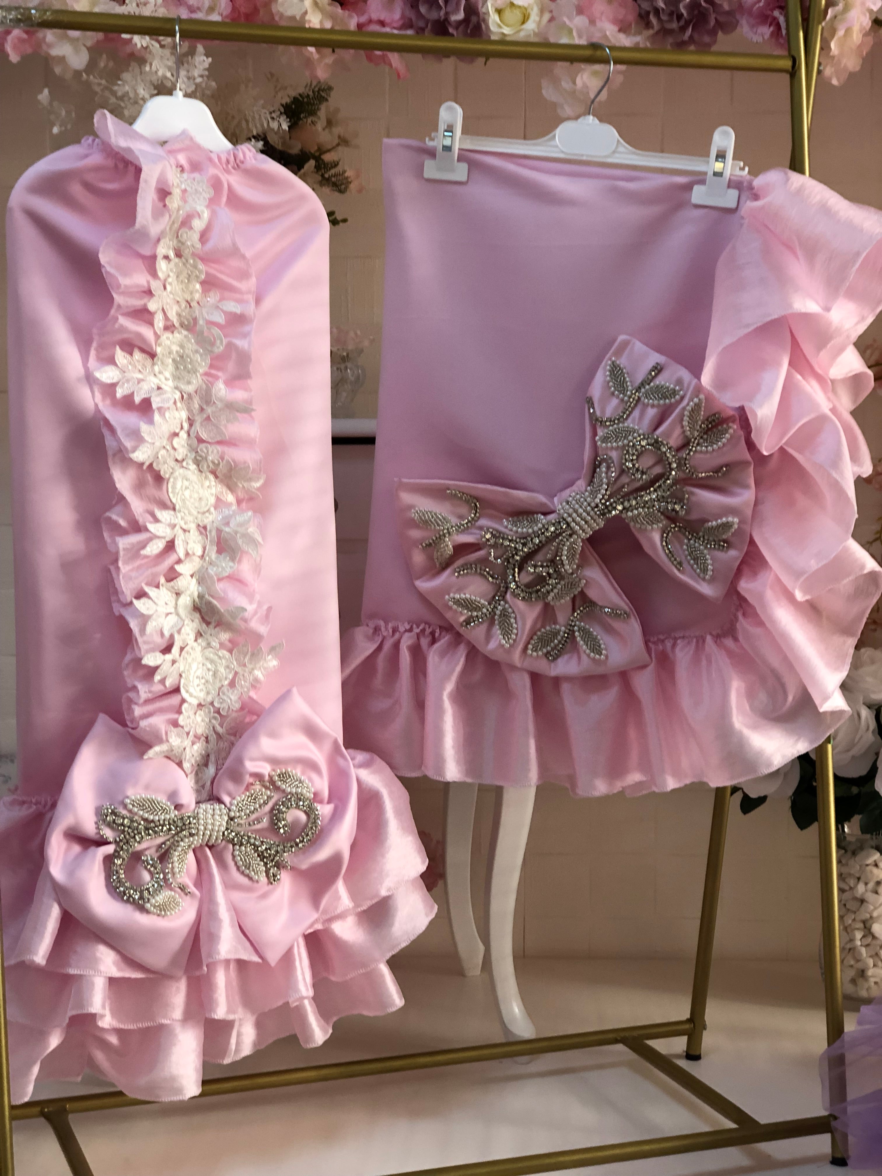 Light pink Baby Rhinestone Cocoon Bonnet And Blankent