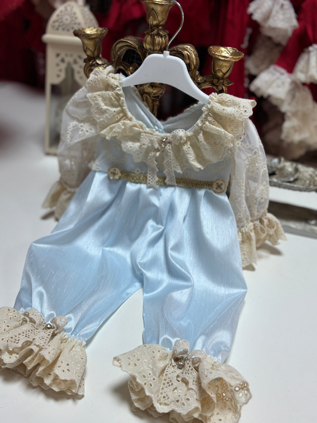Blue Silk Fabric Jumpsuit And Bonnet