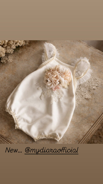 Ivory Coton Fabric Baby Toddler Romper Hairband