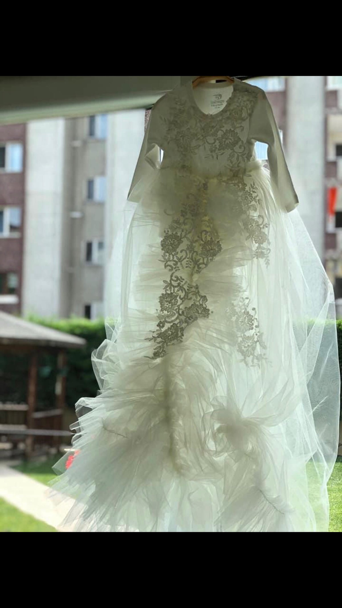 Cream baby long jumpsuit gown and bonnet