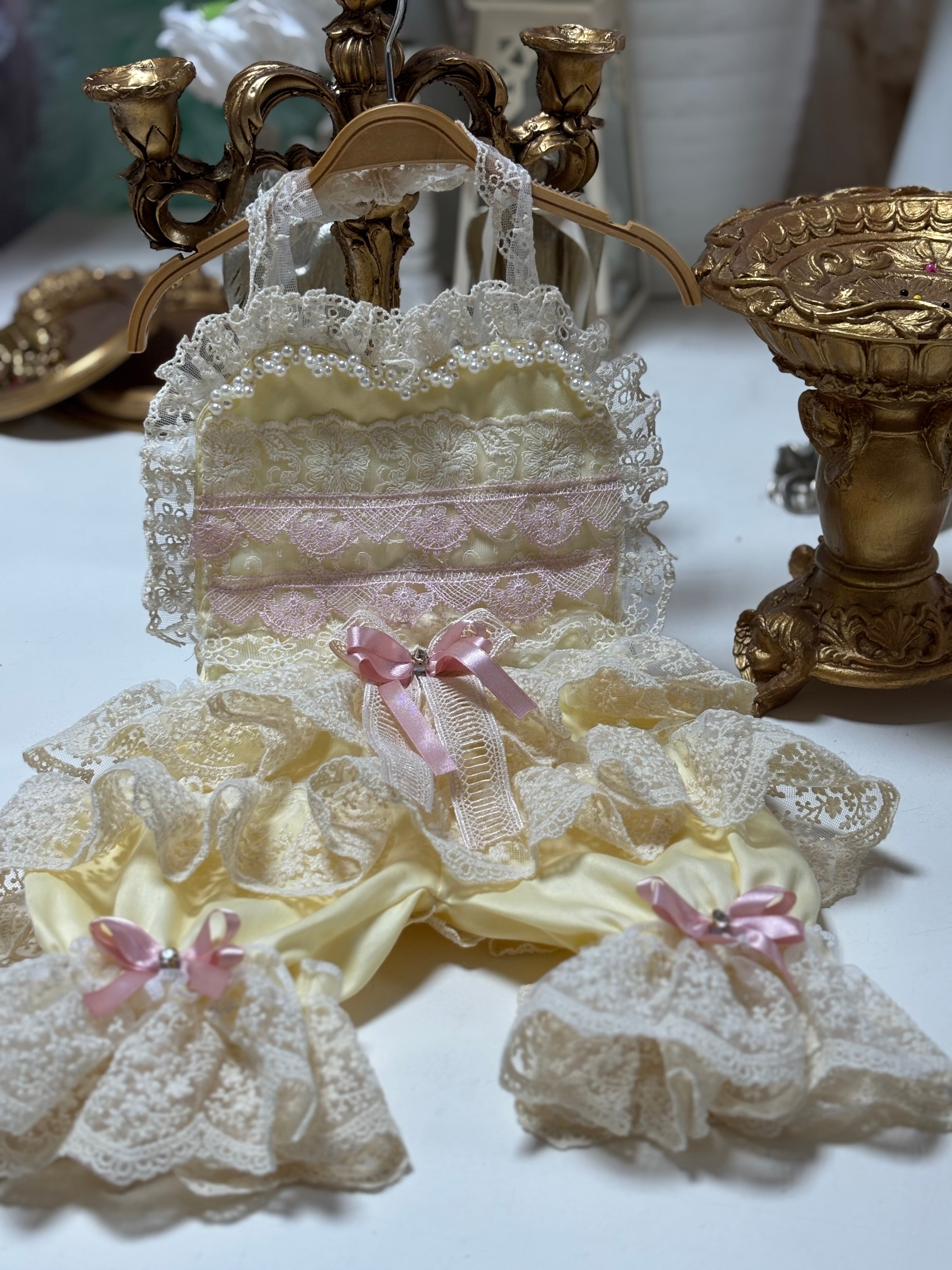 Yellow Baby Girl Toddler  Coton Lace outfit Romper And Hairband