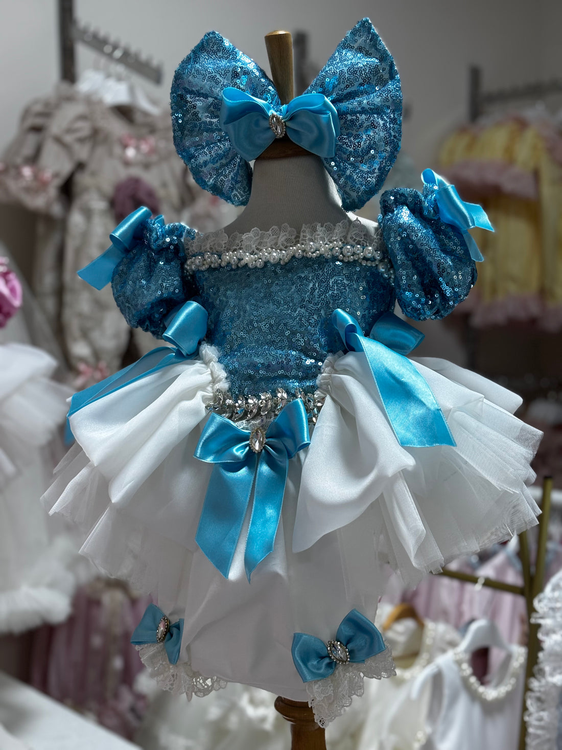 Blue baby girl toddler disney outfit and hair bow