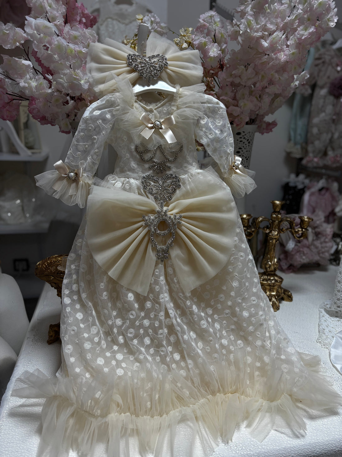 Lace baby gown and hair bow