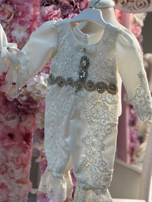 Satin fabric France lace jumpsuit