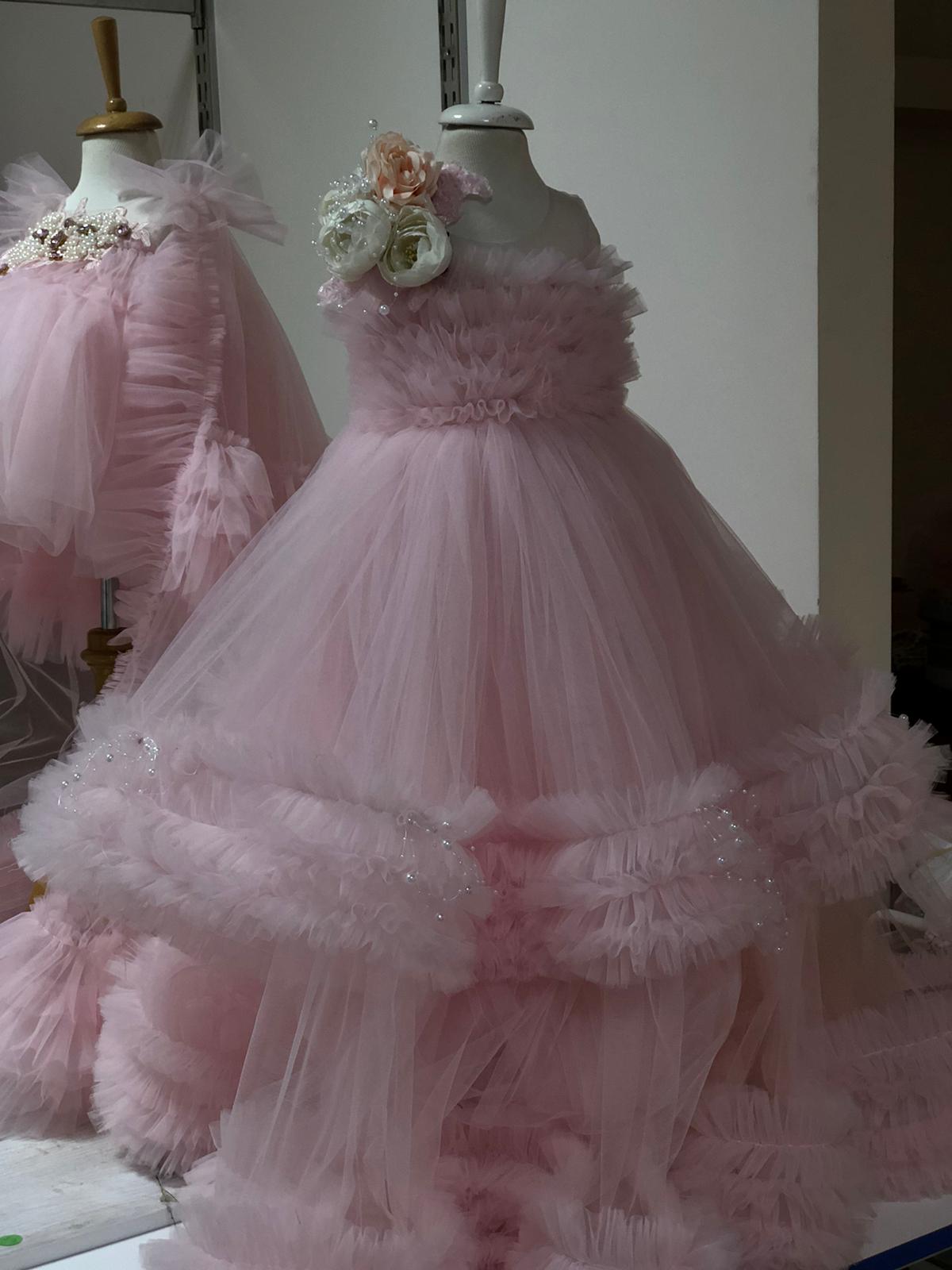 Pink Flowers Girl Long Dress