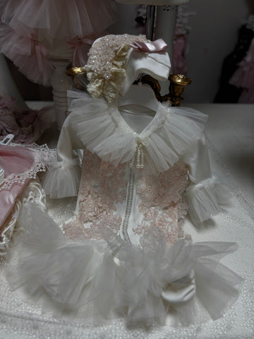Cream baby jumpsuit and hat
