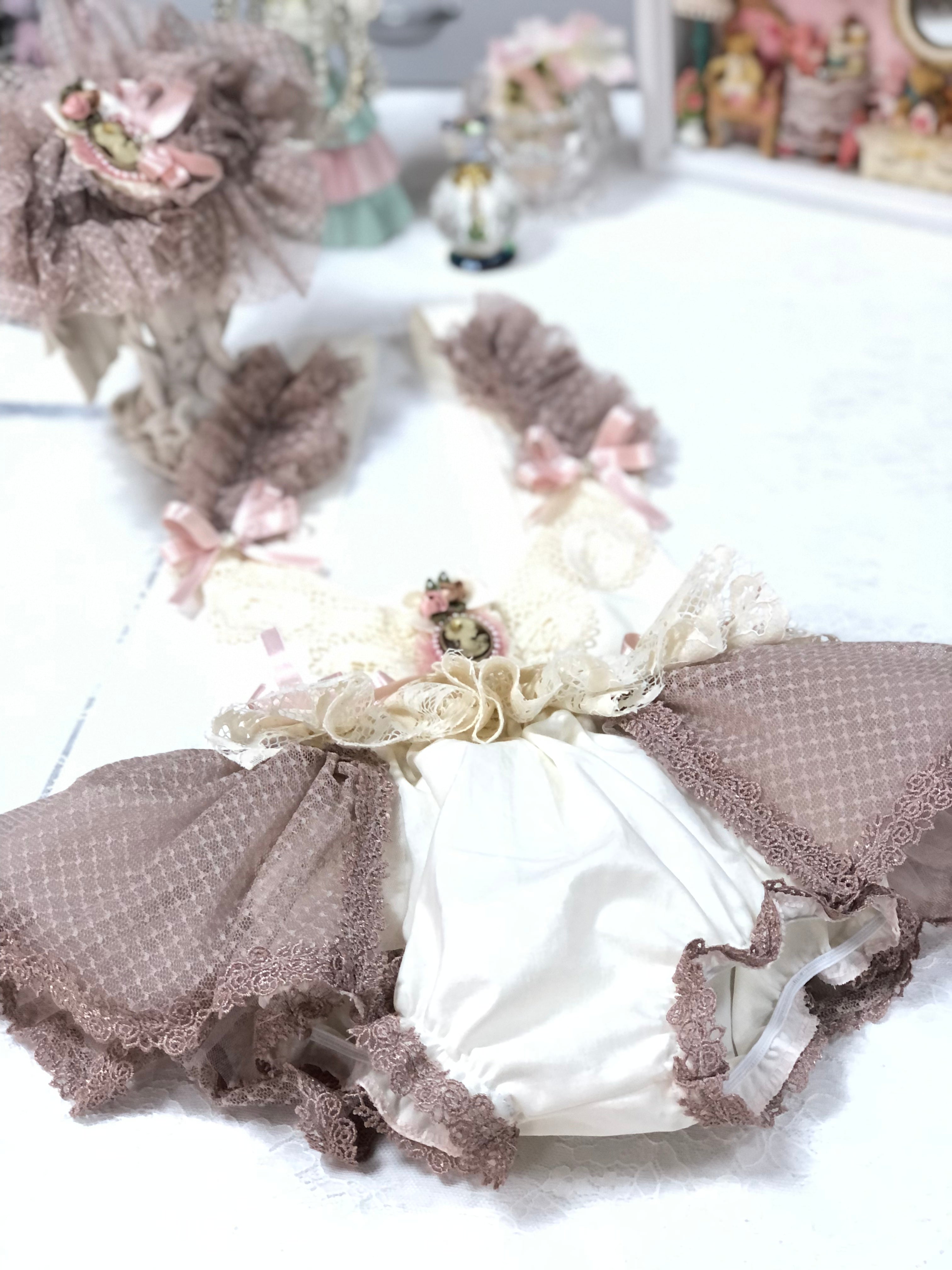 Cream Vintage baby and girl romper and bonnet