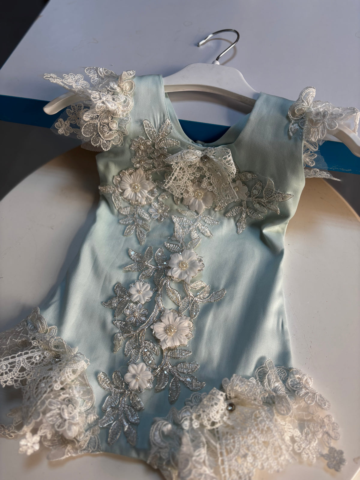 Mint blue baby and girl romper