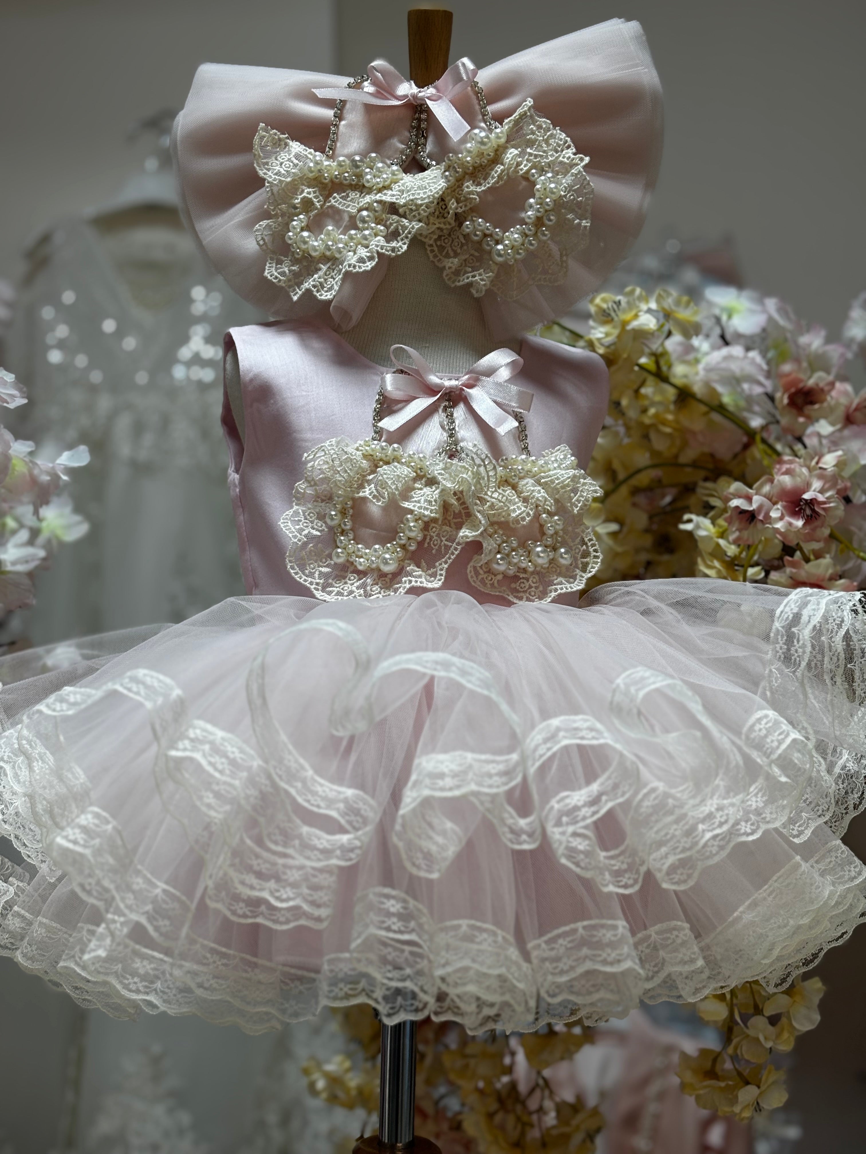 Cream girl balerin tutu dress and hair bow
