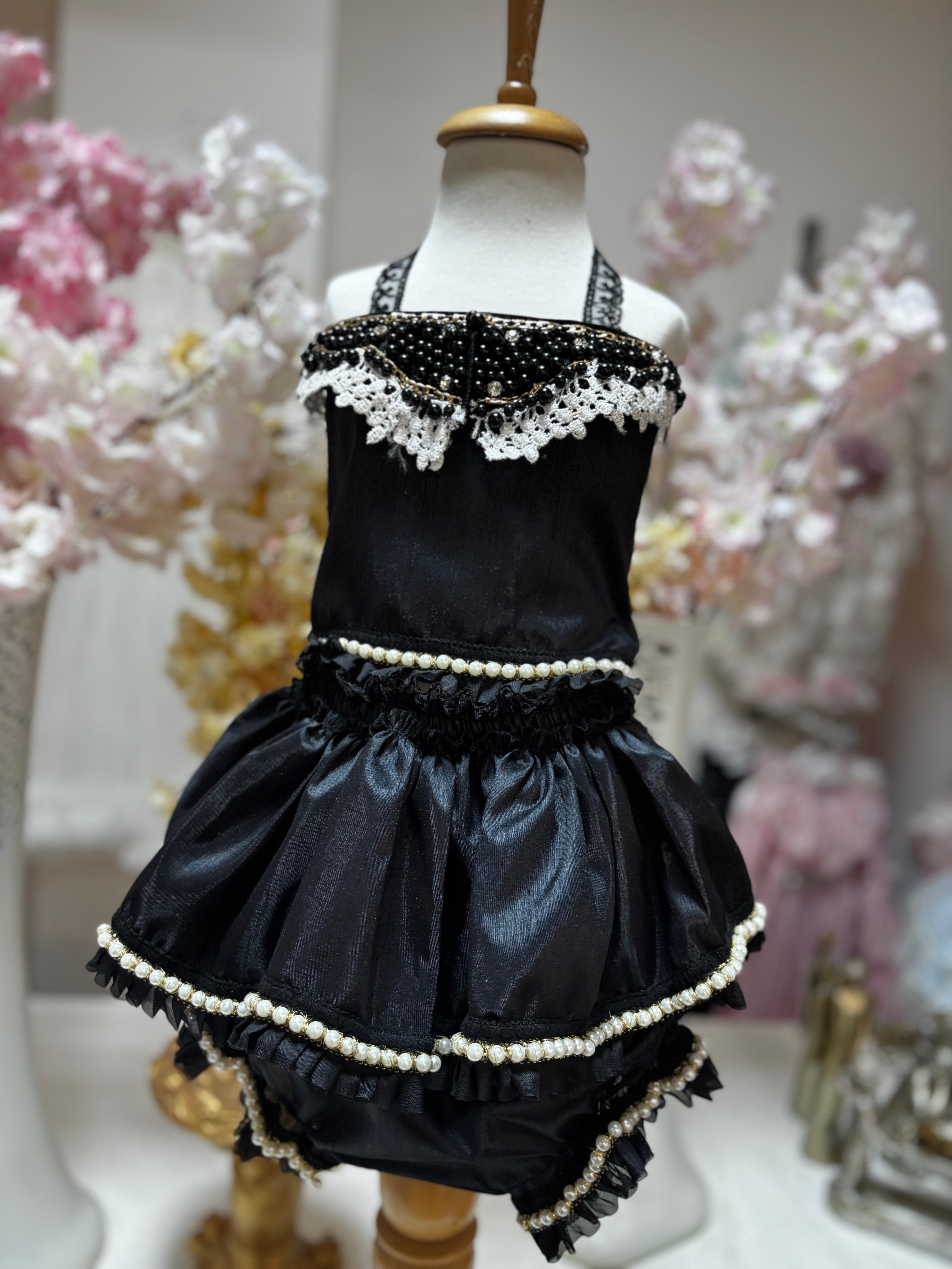 black pearl silk fabric two pcs outfıt