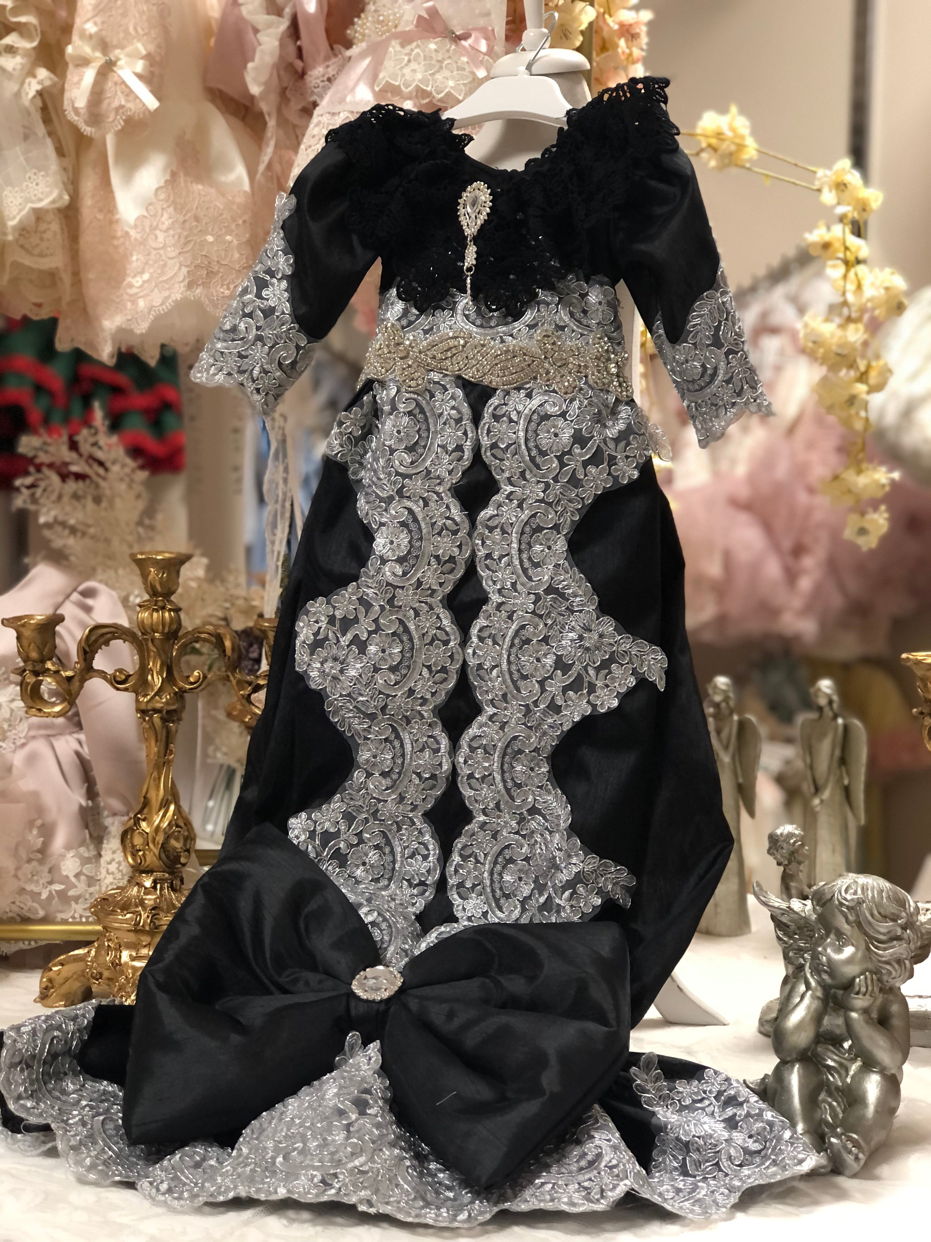 Black baby gown and bonnet