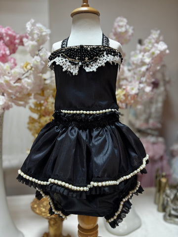 black pearl silk fabric two pcs outfıt