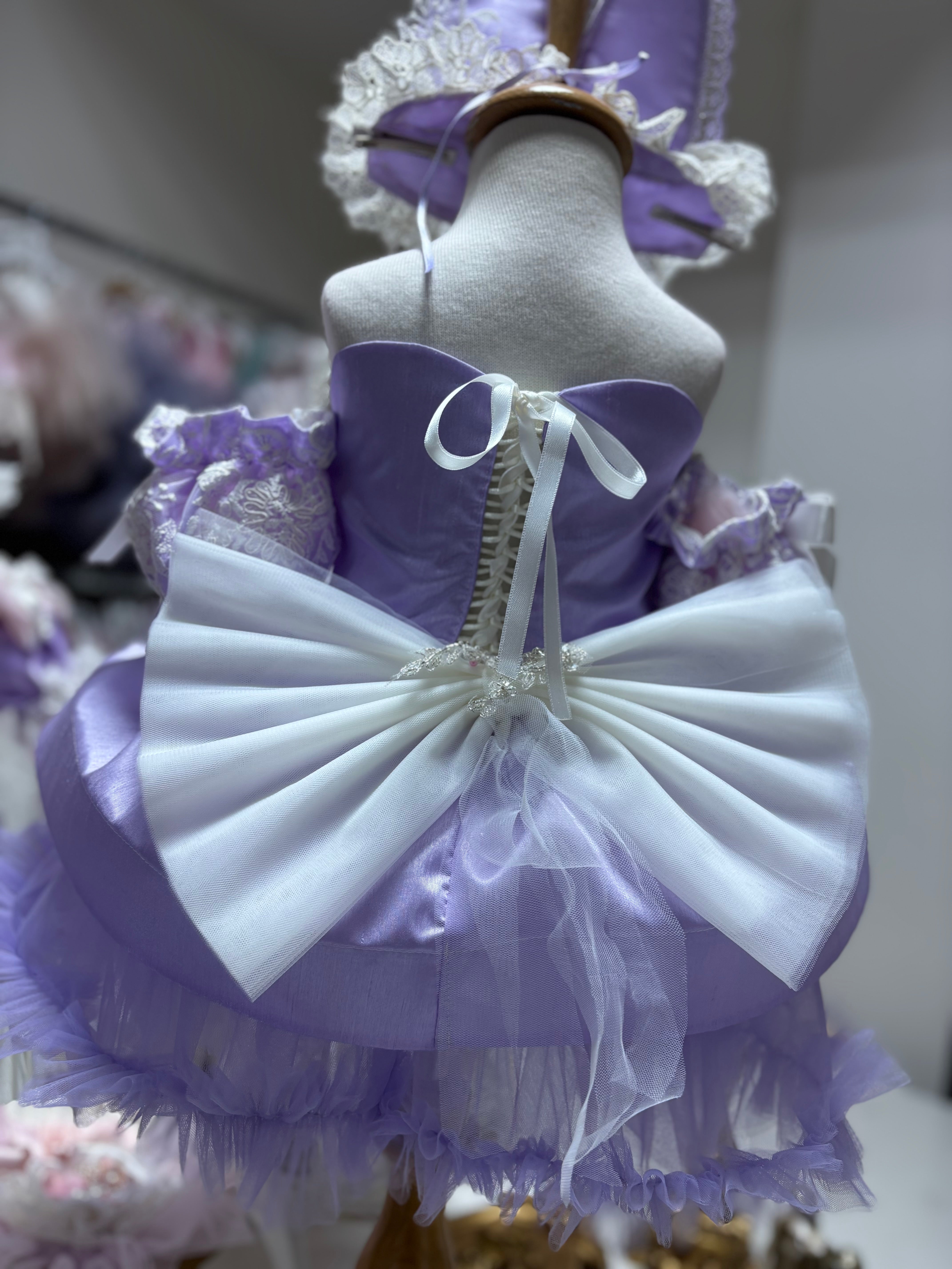 Lilac Silk Fabric Puffy Amazing Girl Dresses And Bunny HairClips