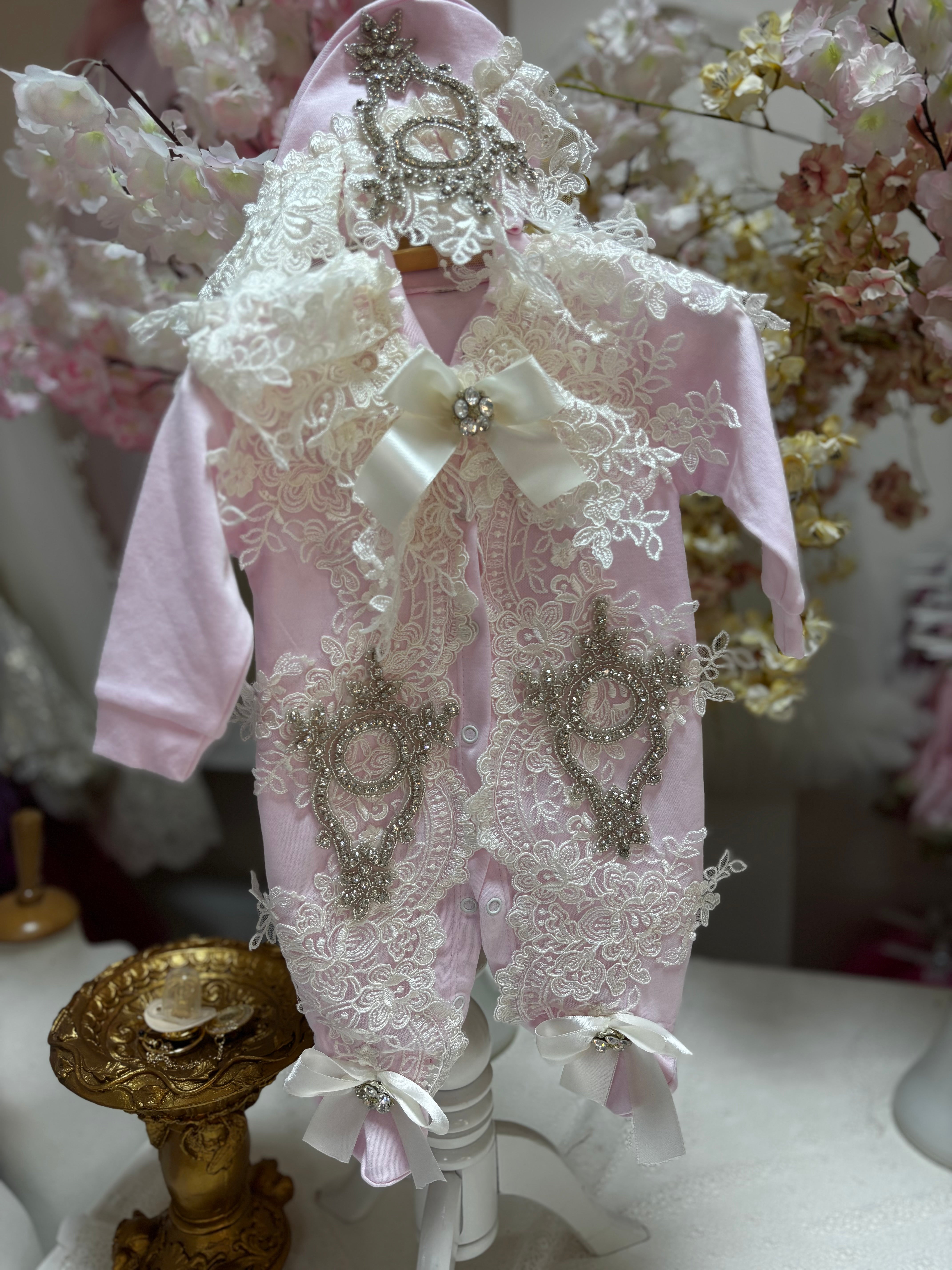 Baby pink jumpsuit and hat