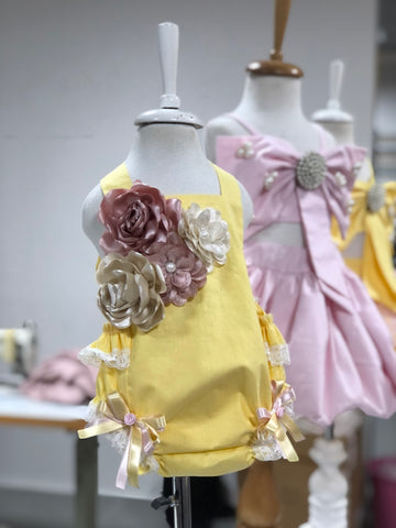 Yellow Baby Girl Coton Fabric Romper And HairBand