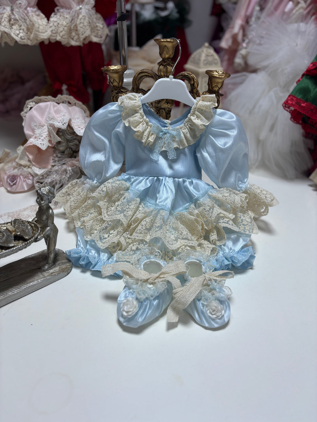Baby Blue Silk Fabric Jumpsuit And Shoes