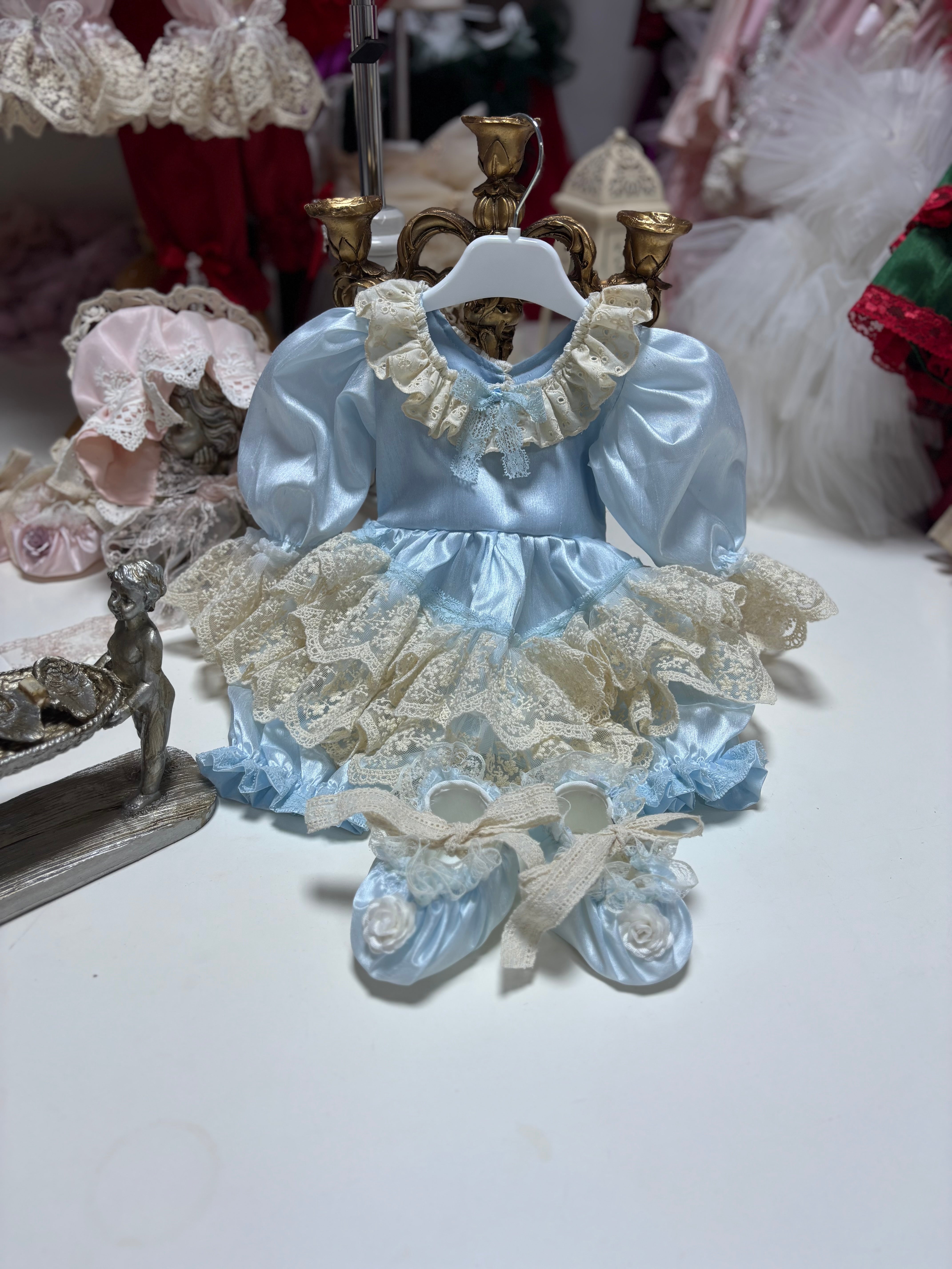Baby Blue Silk Fabric Jumpsuit And Shoes