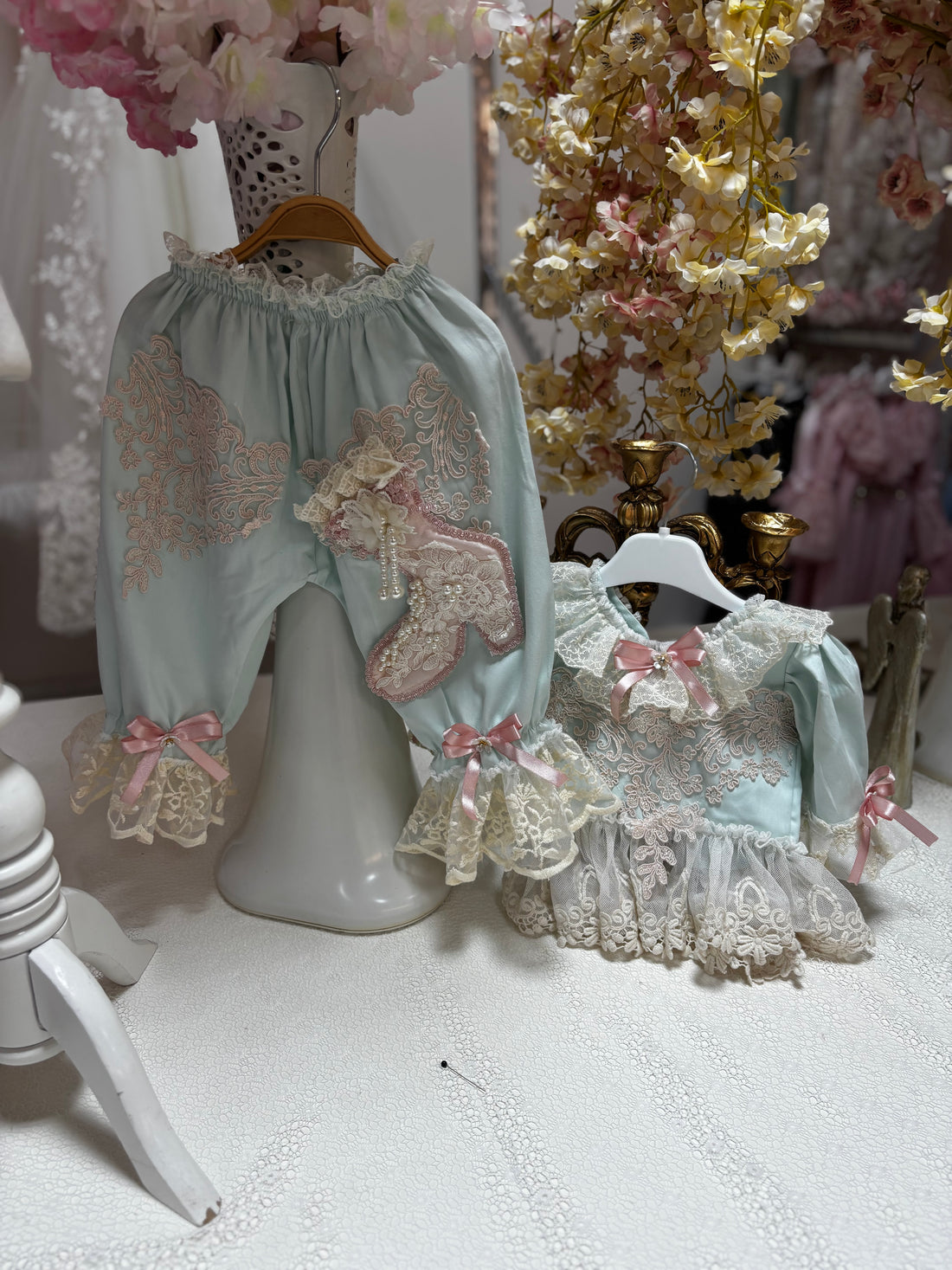 mint  coton fabric baby two pieces outfıt