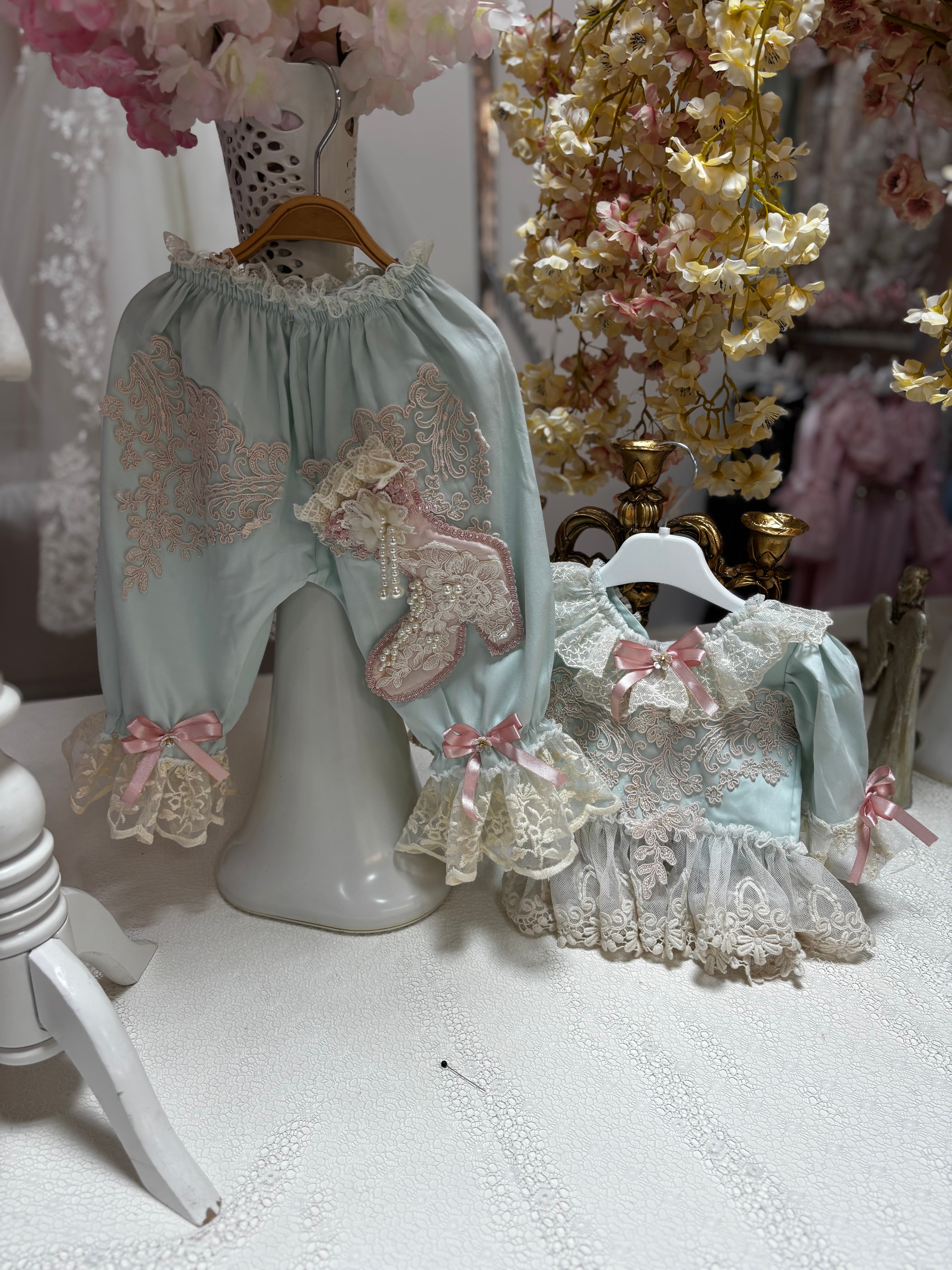 mint  coton fabric baby two pieces outfıt