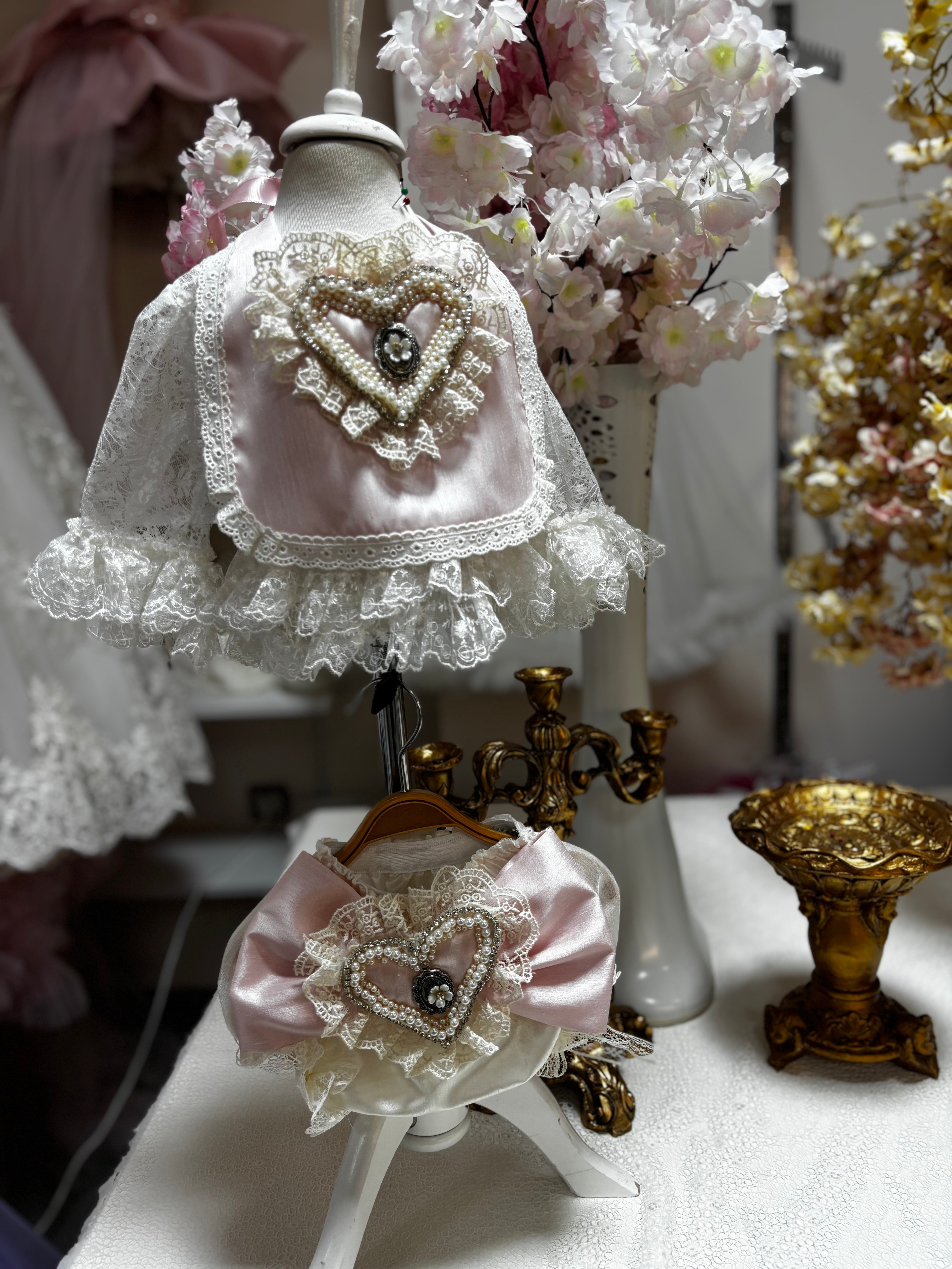 lace and silk fabric baby two piecs outfıt