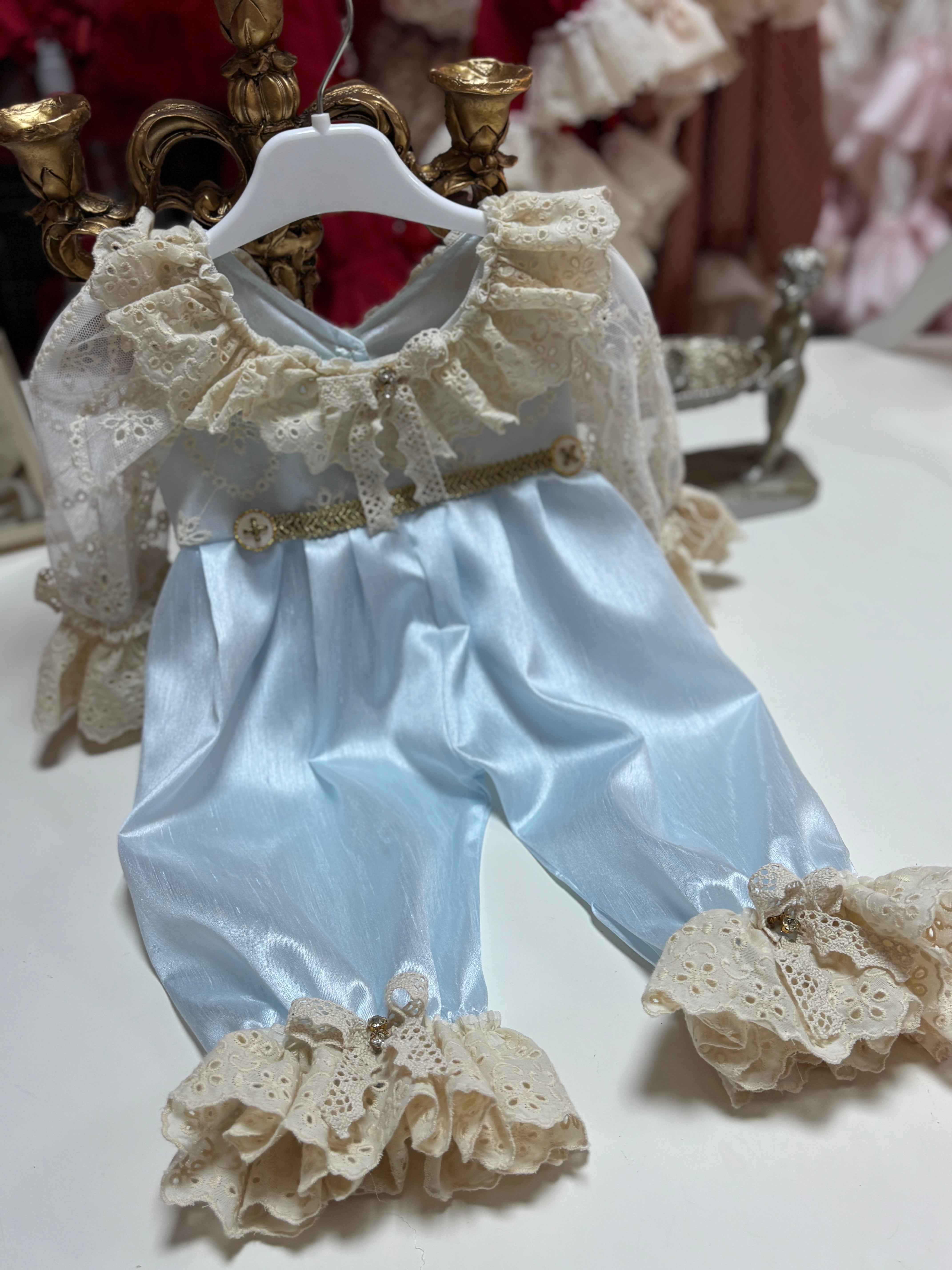 Blue Silk Fabric Jumpsuit And Bonnet