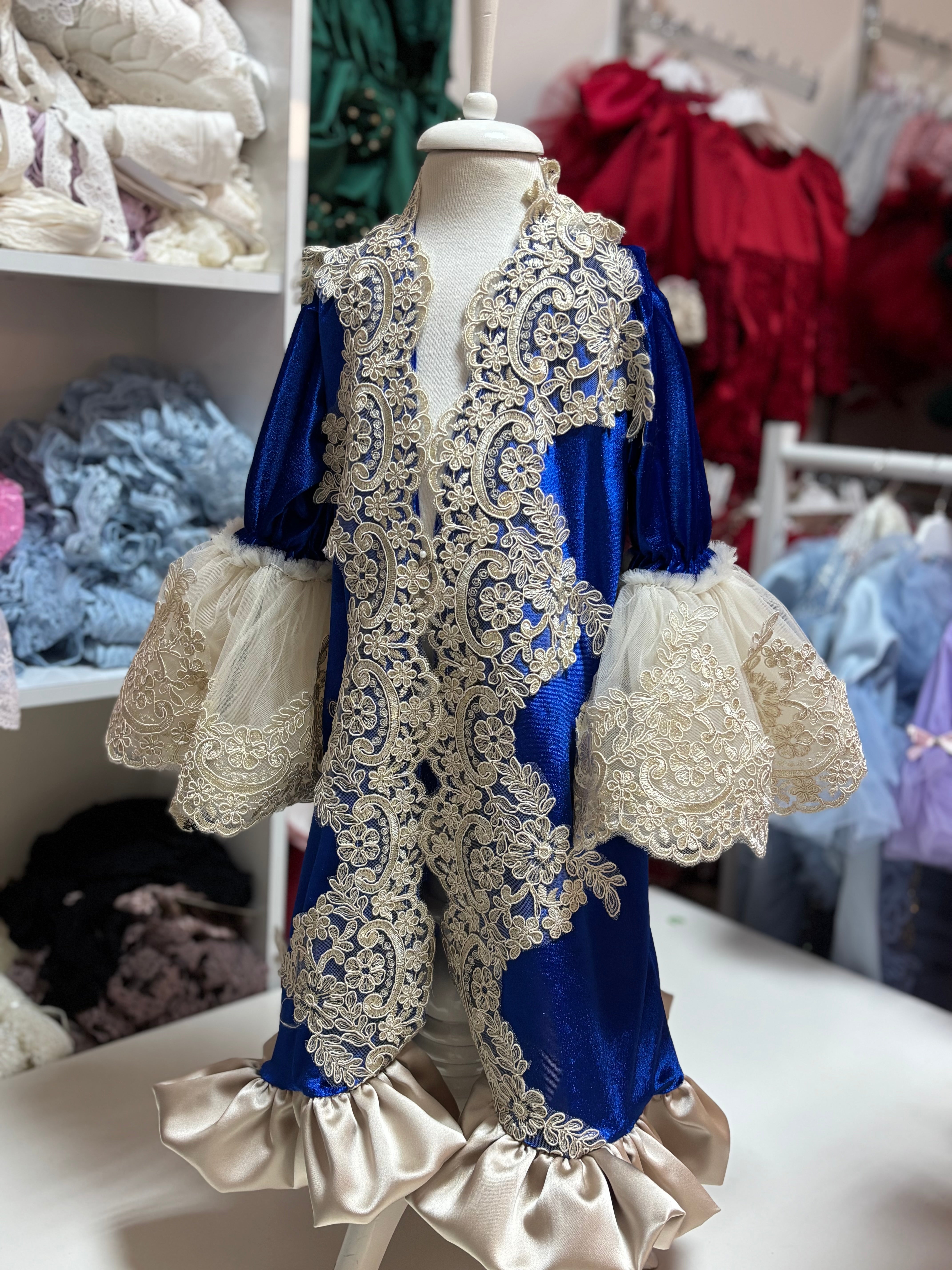 Girl Navy Blue Robe Velvet
