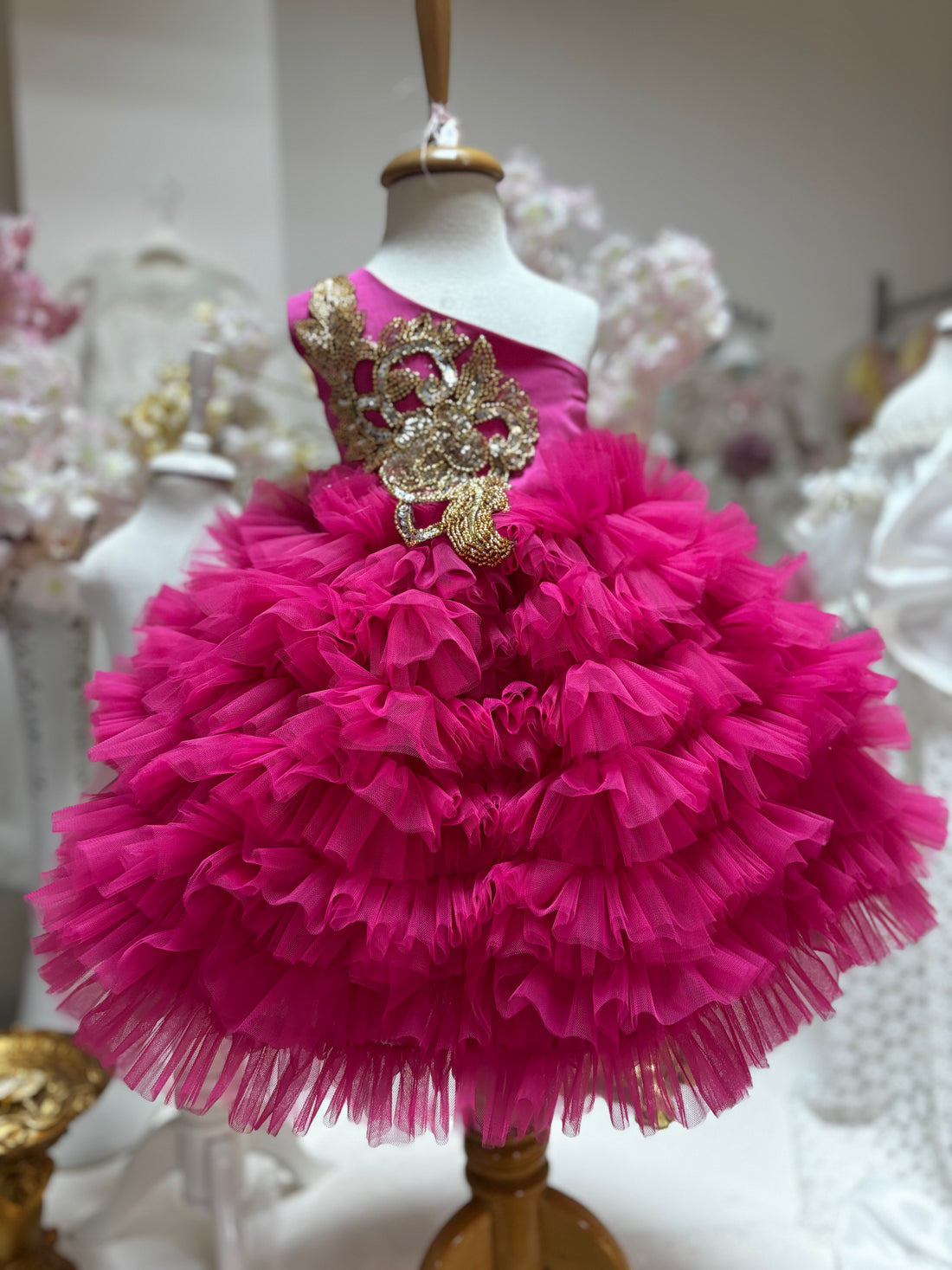 Hot pink girl puffy dress