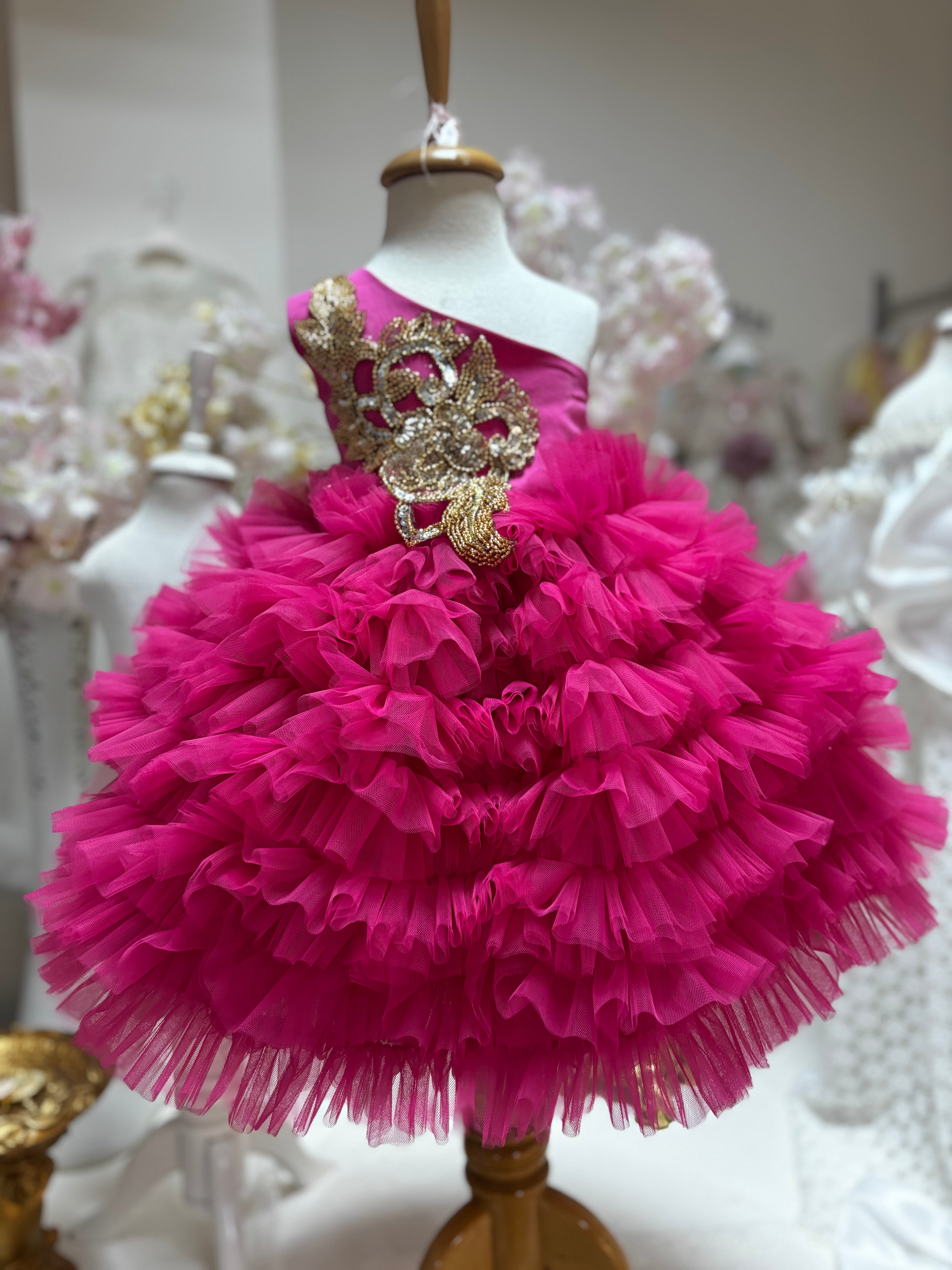 Hot pink girl puffy dress