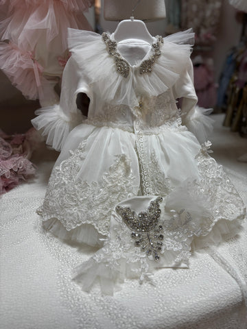 Cream baby jumpsuit and hat