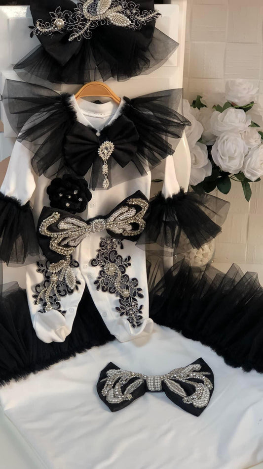 Black cream baby home set blankent jumpsuit hat