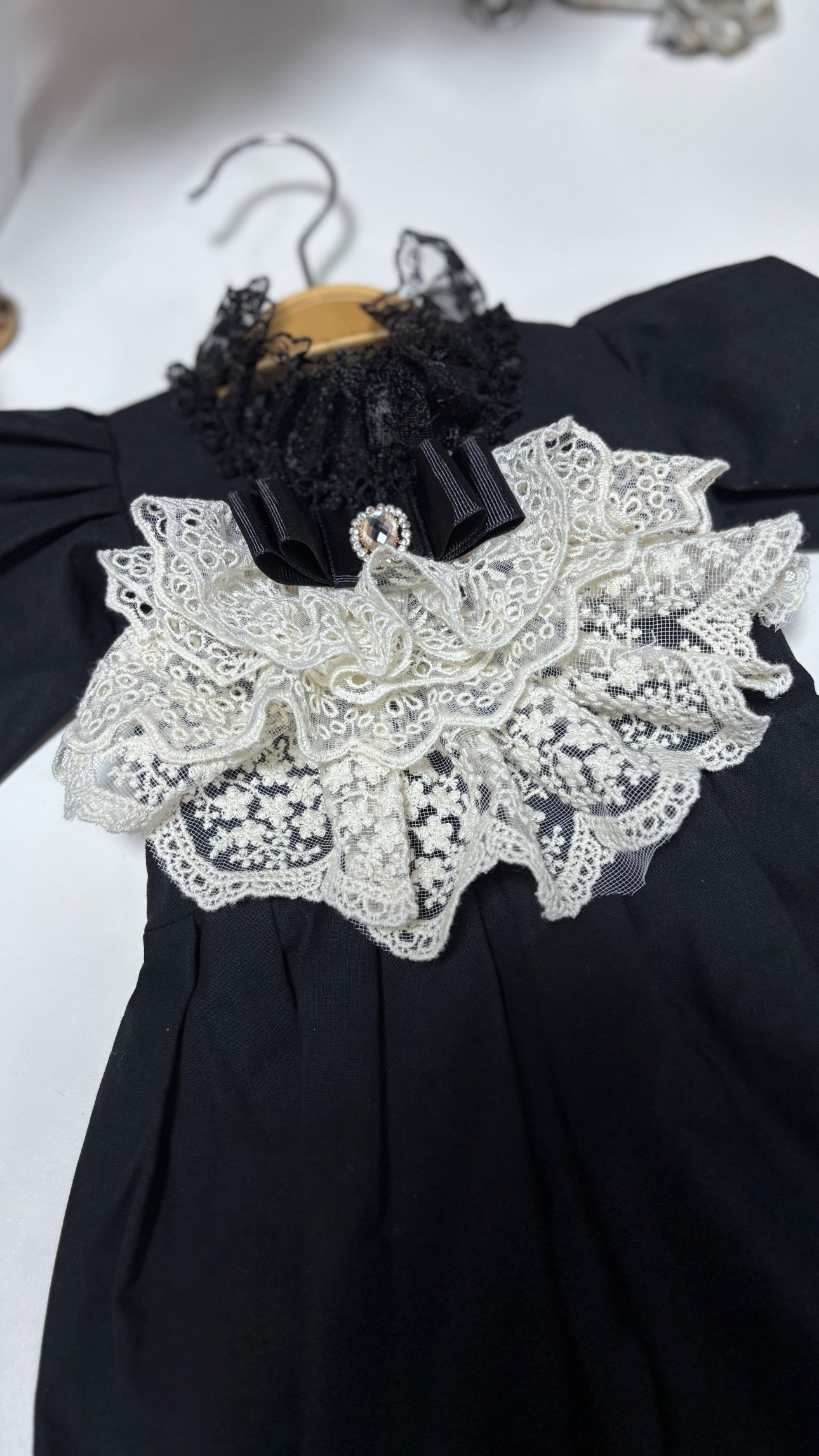 Black Victorian Coton Fabric Baby Jumpsuit