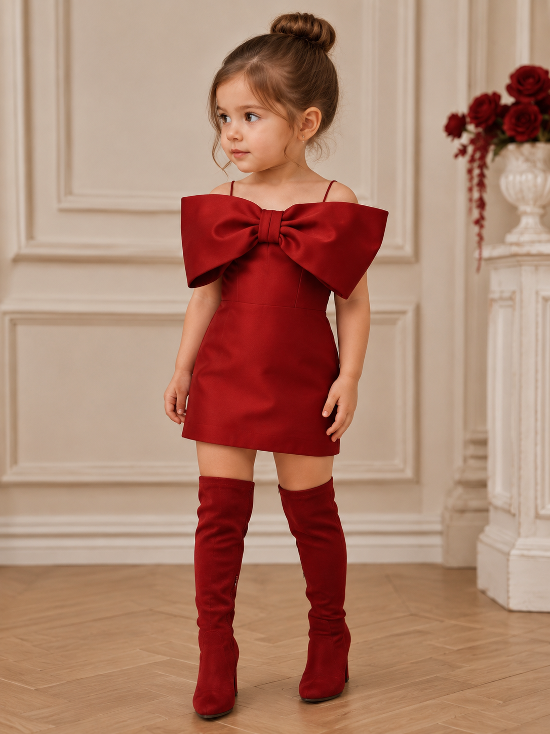 Girl red holiday bow dress