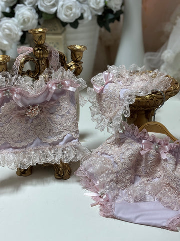 Lilac Baby girl coton lace fabric two pieces outfit and hair band