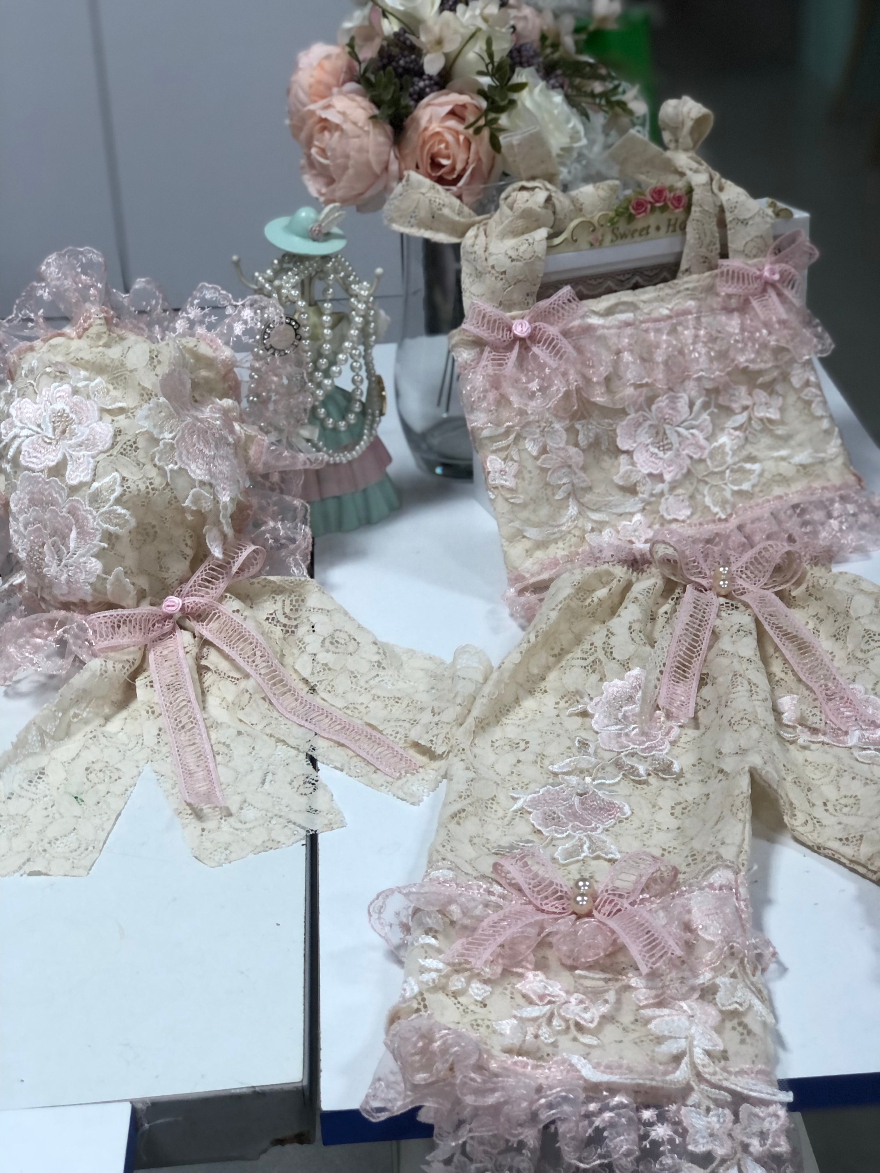 Lace Fabric Baby Girl Toddler Blouse Pants And Bonnet