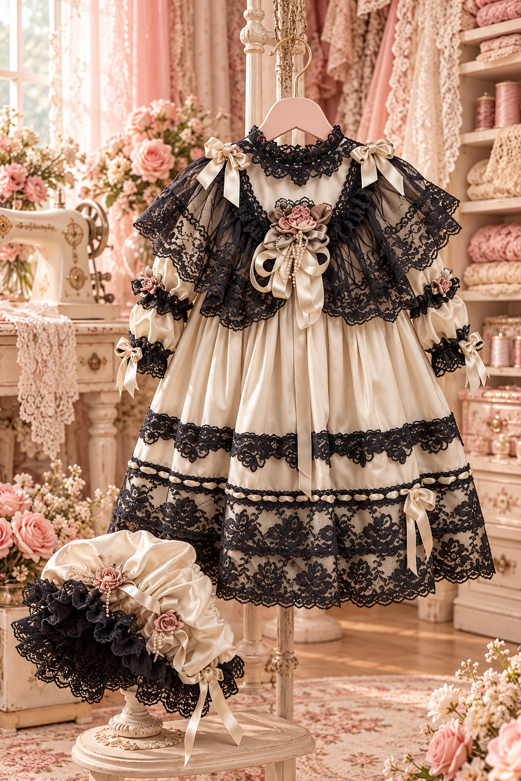 Mydiara Victorian baby and girl dress and bonnet