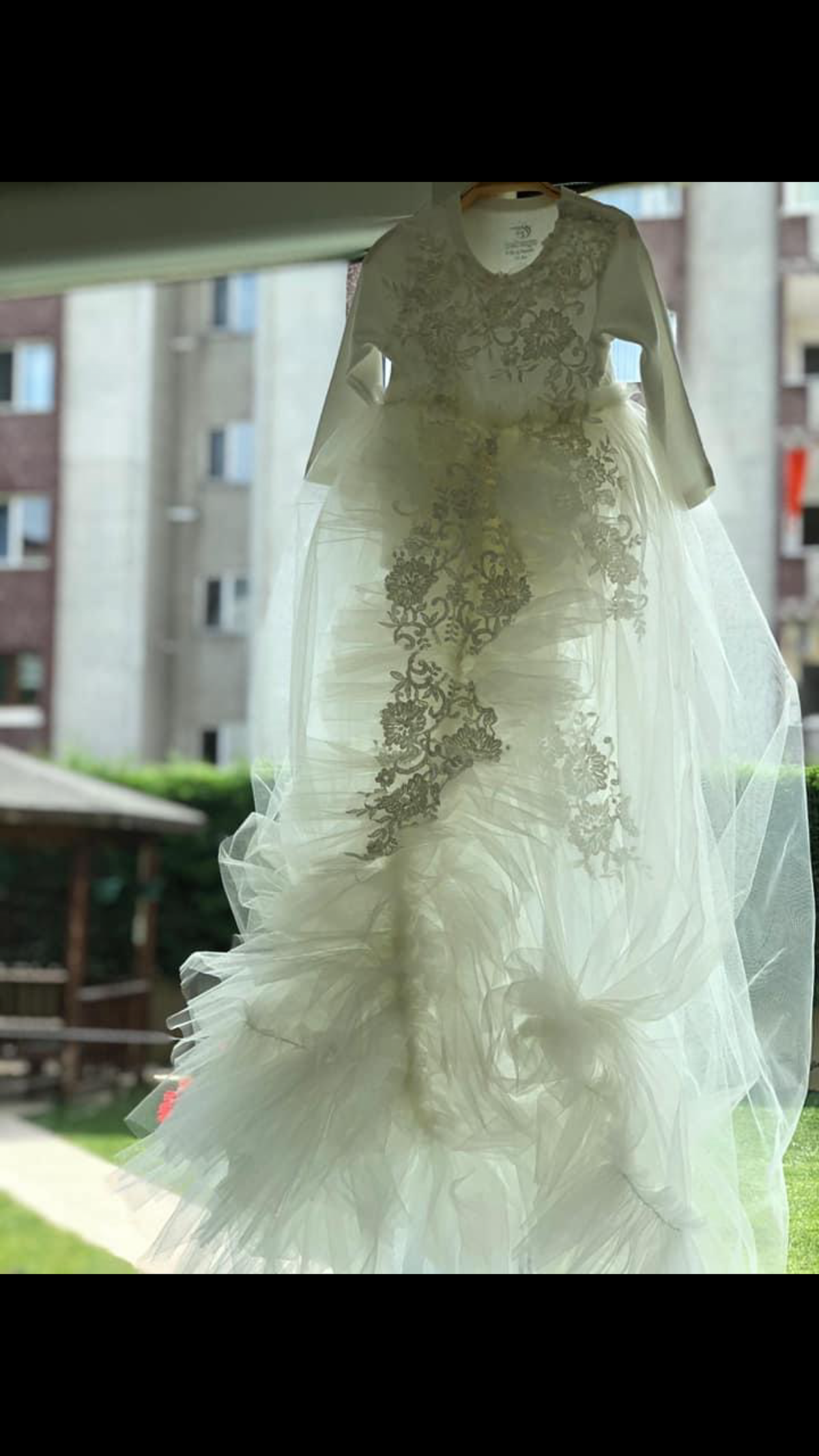 Cream baby long jumpsuit gown and bonnet