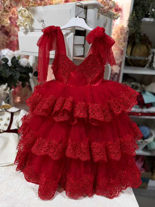 Red tulle long holiday dress