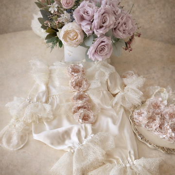 Ivory Baby Pearl Flowers Jumpsuit And Bonnet