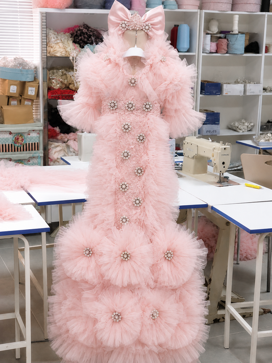 Pink baby long gown and hairband