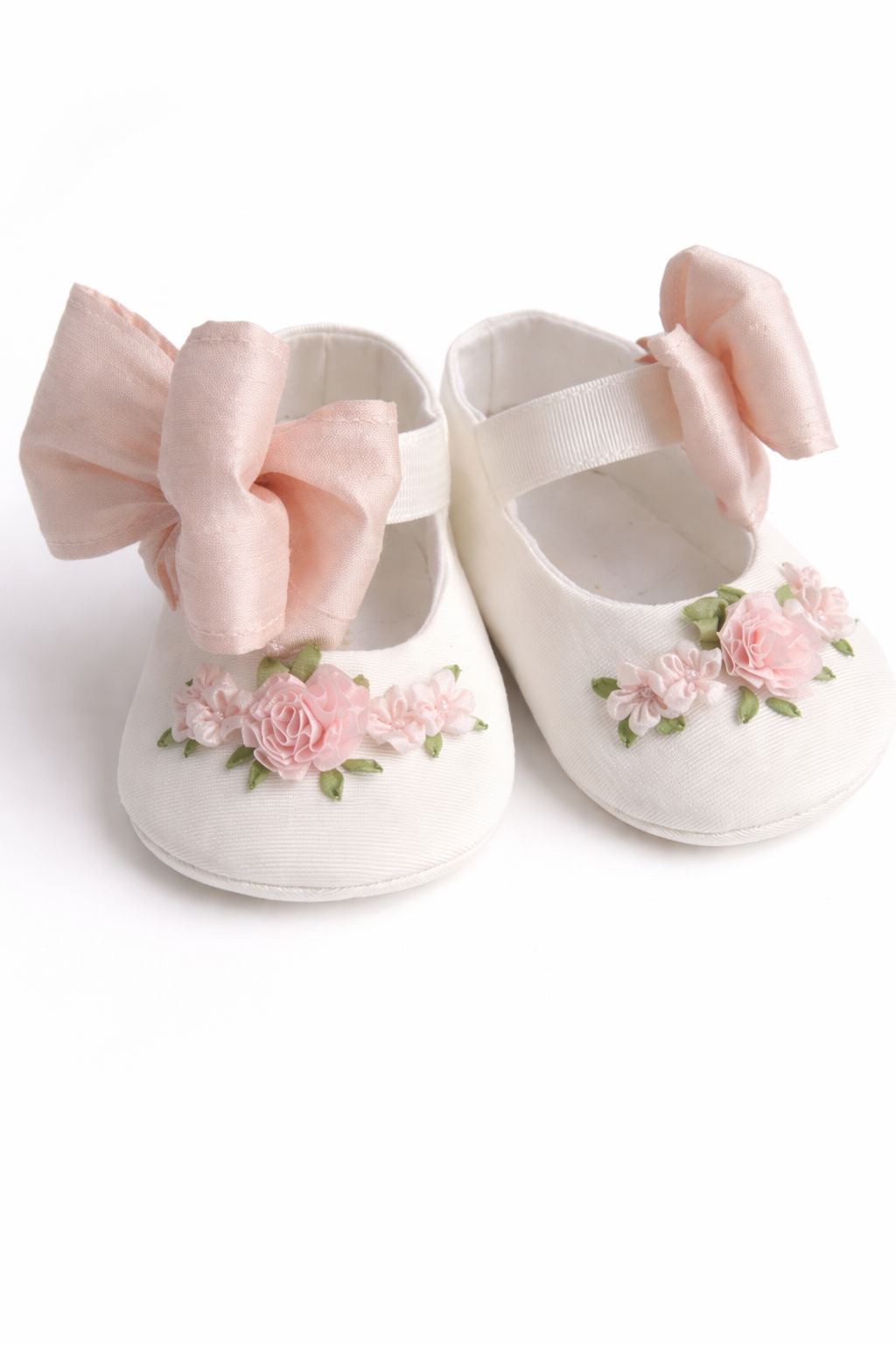 cream silk fabric mini flowers baby shoes