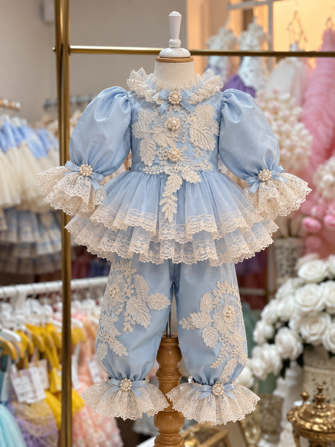 Blue coton fabric pants and blouse