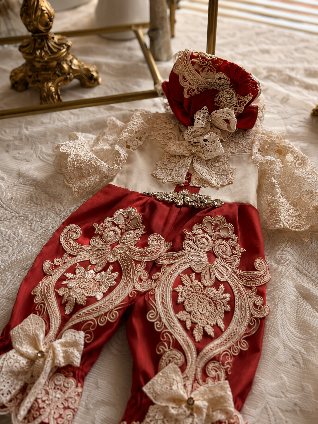 Baby jumpsuit and bonnet