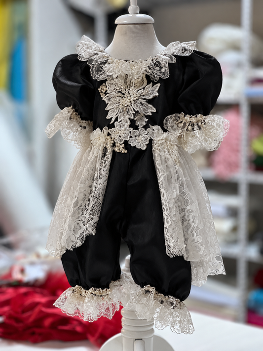 Black silk fabric jumpsuit