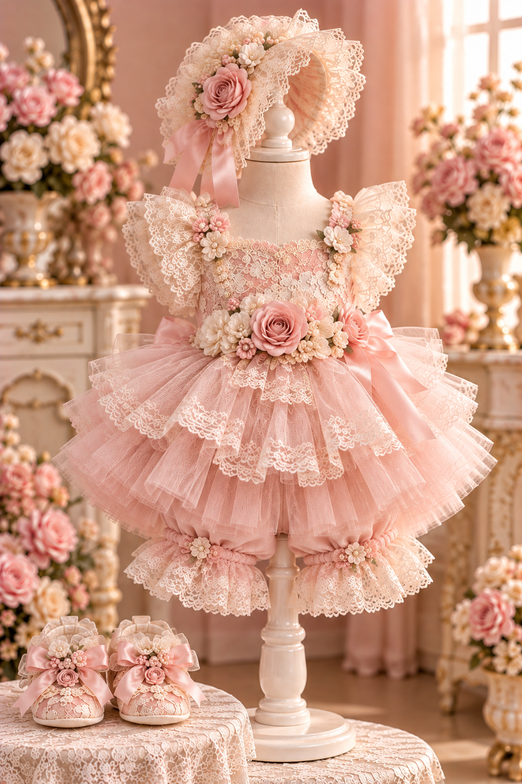 Baby And girl pink two pieces outfıt and bonnet wholasale 6 pcs