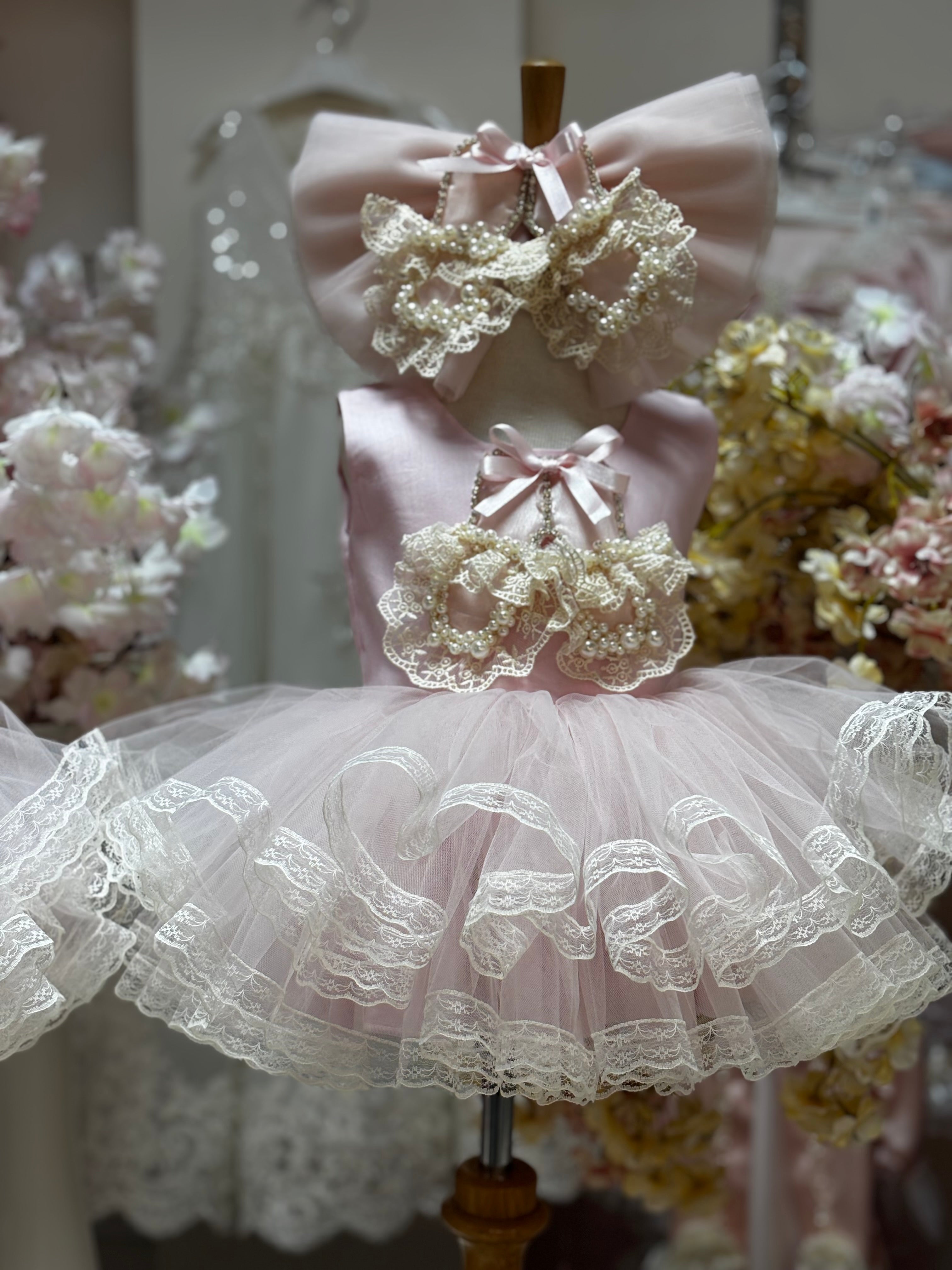 Cream girl balerin tutu dress and hair bow