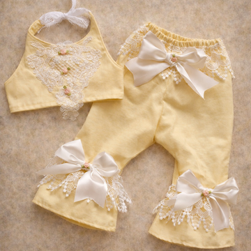 Yellow Baby Girl Coton Fabric Two Pieces Outfit