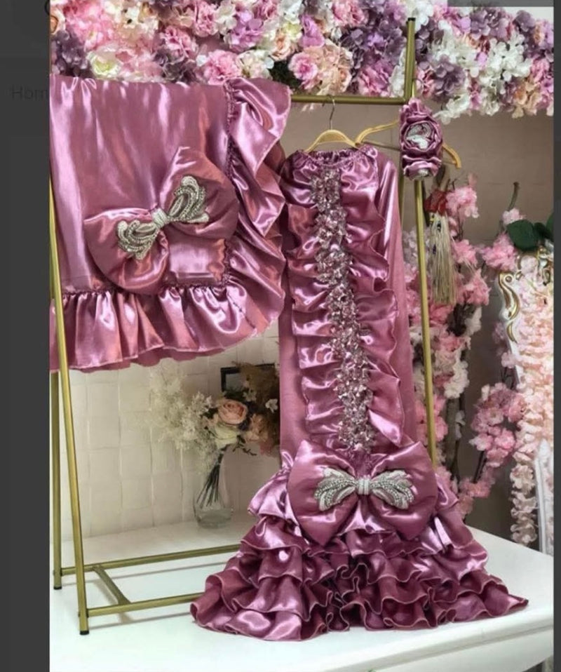 Dride Rose Baby Rhinestone Cocon Hairband And Blanket Set