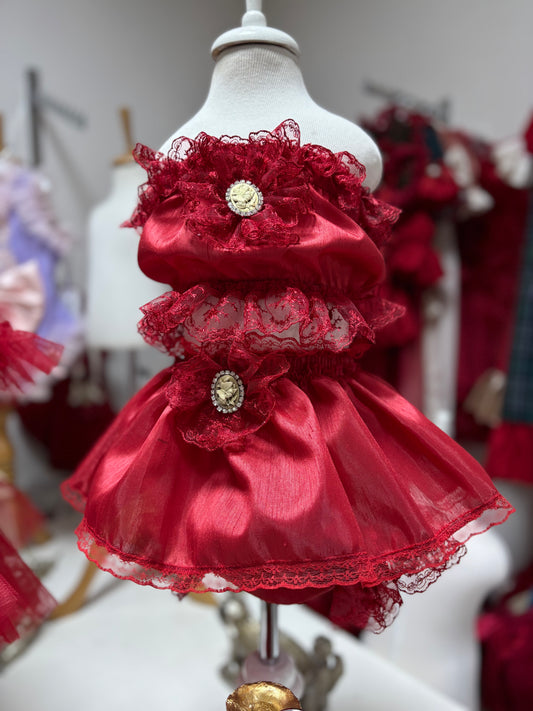 Red Silk Fabric Two Pieces Outfit