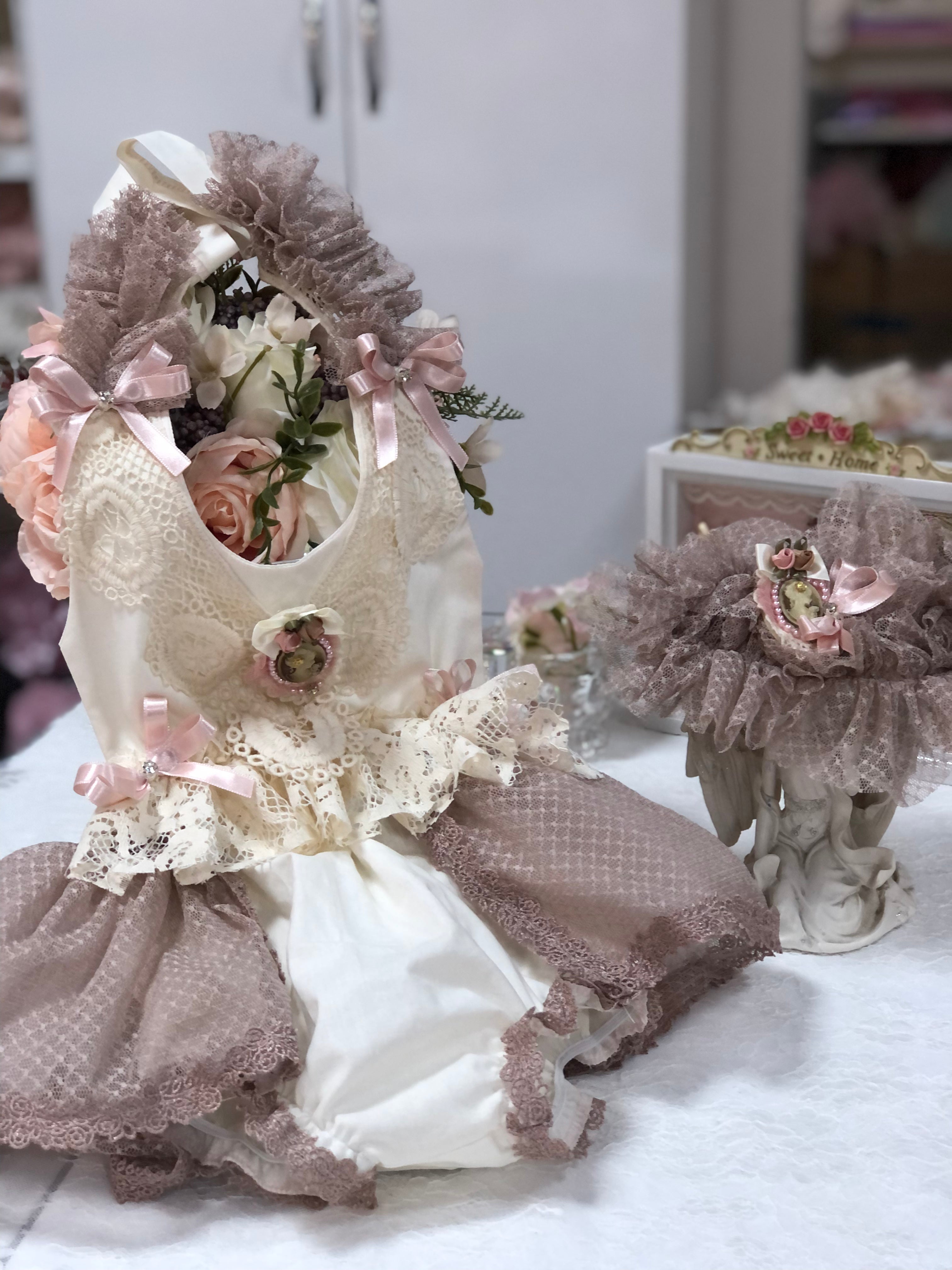 Cream Vintage baby and girl romper and bonnet
